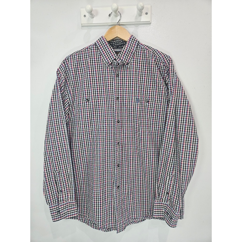 George Strait Collection Wrangler Mens XL Red Navy Plaid Button Down MGSX411